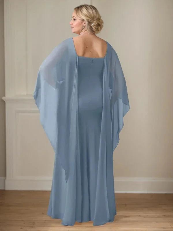 Sheath Scoop Floor-Length Chiffon Mother of the Bride Dress With Cascading Ruffles by Dreamylily