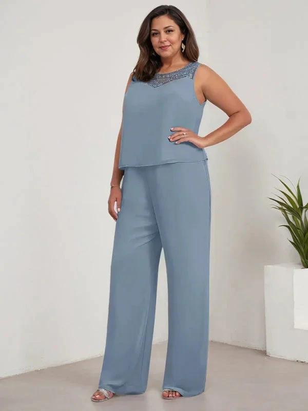 Chiffon Scoop Long Sleeves Mother Of The Bride Pantsuits With Jacket by Dreamylily
