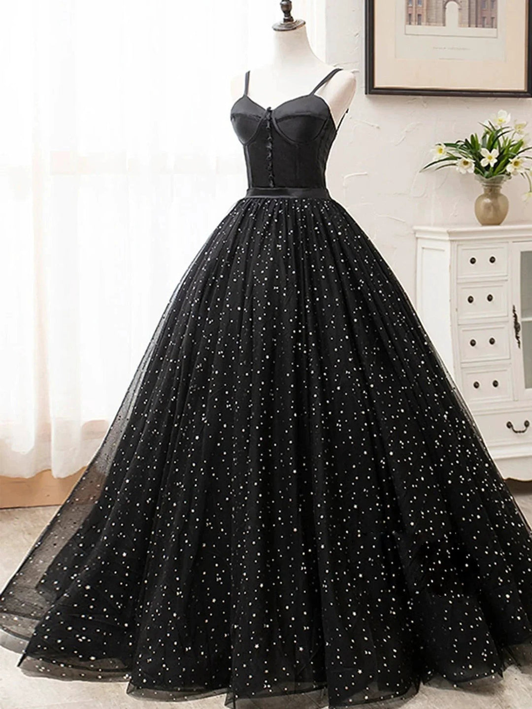 V Neck Glitter Black Long Prom Dress by KissProm