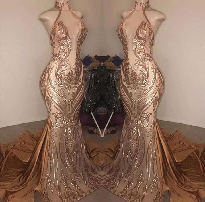 Elegant Halter Deep V-Neck Mermaid Floor-length Prom Dress by BIZTUNNEL