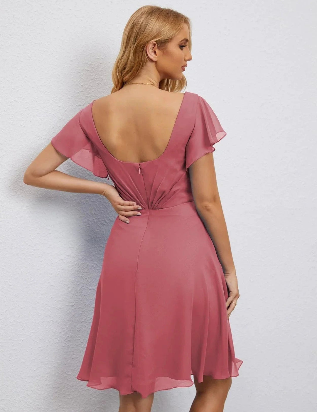 Numbersea U Back Homecoming Dress Formal Prom Dress Knee Length Short Sleeves Cocktail Party Dress 28077 by numbersea