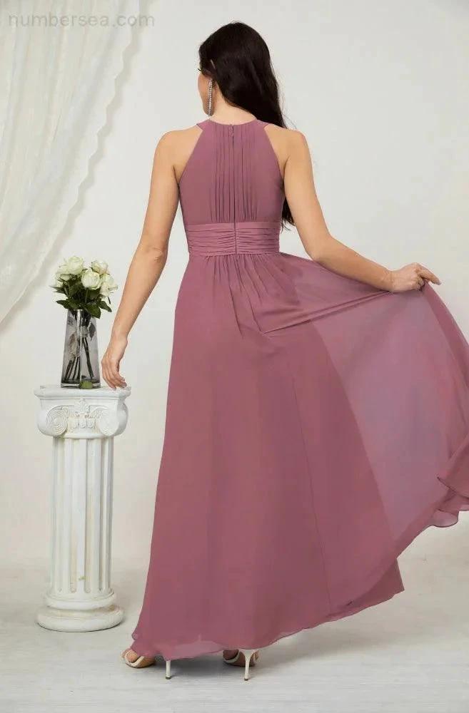 Numbersea Formal Party Gown Dress Chiffon Halter Long Sleeveless Bridesmaid Dresses 2802 by numbersea