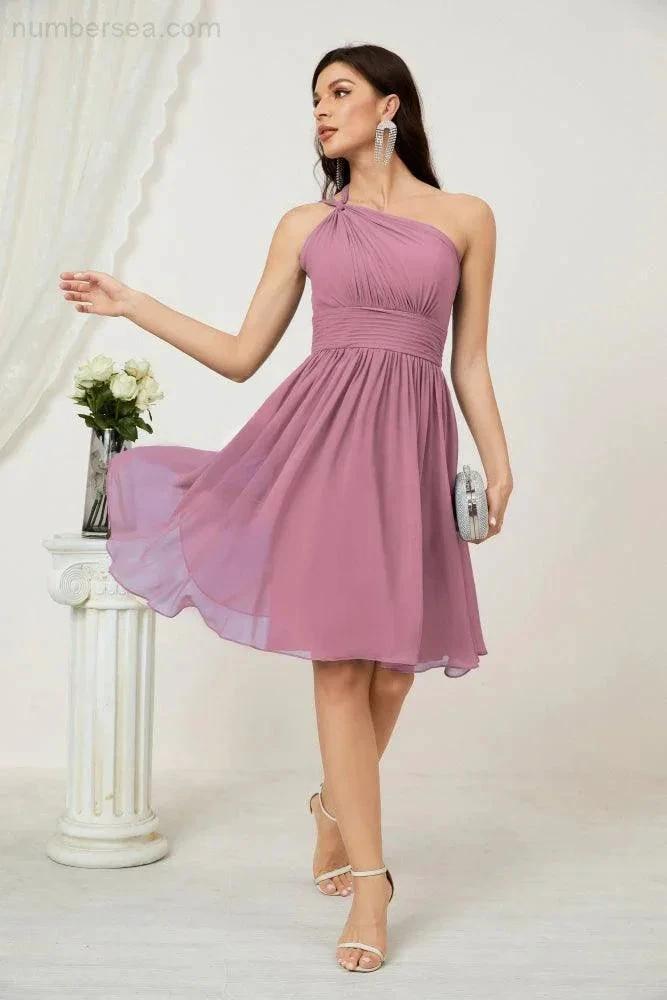 Numbersea Women Chiffon Short One Shoulder Bridesmaid Dress Formal Dresses for Party Homecoming 2804 by numbersea