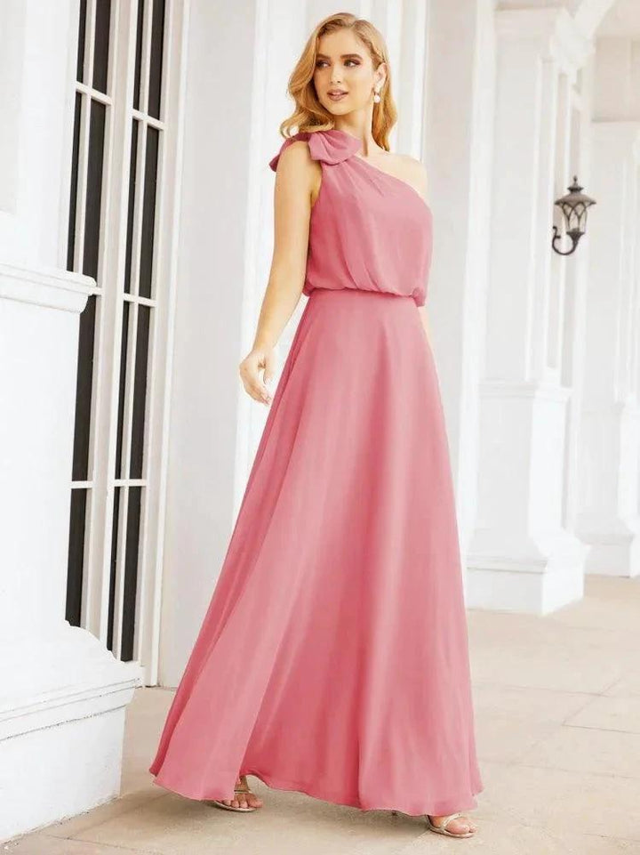 Numbersea Chiffon Ruffled One Shoulder Sleeveless Long Bride Dresses A-line Formal Evening Gown Side Split 28057 by numbersea