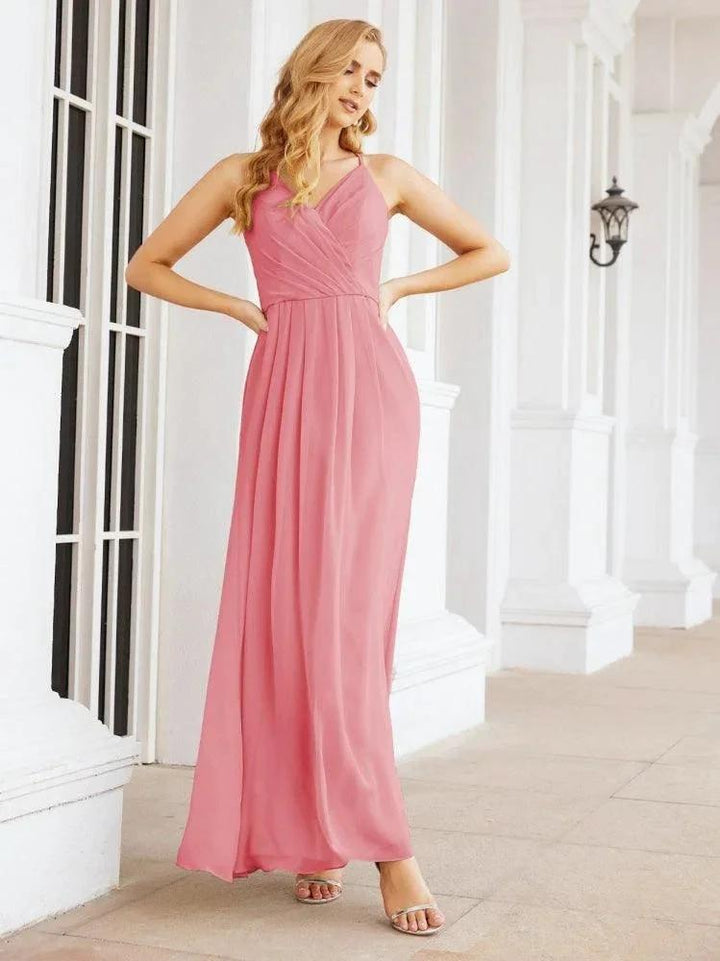 Numbersea Spaghetti Strap Bridesmaid Dresses V-Neck Long A-Line Formal Prom Gowns 28063 by numbersea