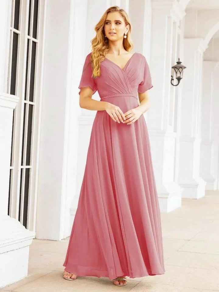 Numbersea Formal Prom Gowns for Mother of The Bride Short Sleeves Bridesmaid Dress 28049 by numbersea