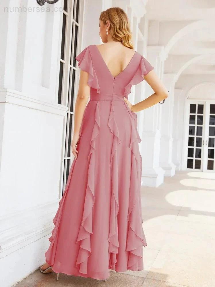 Ruffled Bridesmaid Dresses with Sleeves Long Formal Party Dress 28041 by numbersea