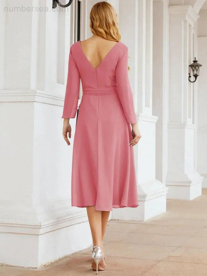 Bridesmaid Dress V-Back Waist Belt Mother of the Bride Wedding Guest SY28031 by numbersea