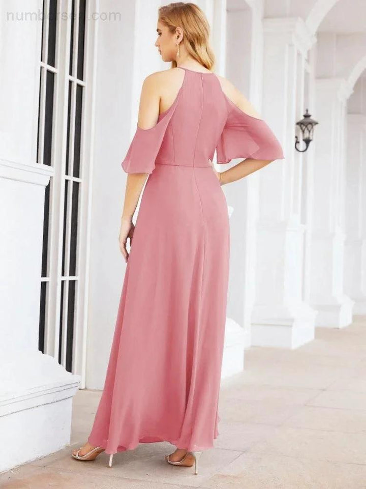 Numbersea Cold Shoulder Bridesmaid Dresses A-Line Long Formal Evening Gowns 28074 by numbersea
