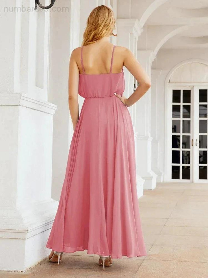 Numbersea Halter Long Bridesmaid Dresses Formal A line Juniors Dress 28029 by numbersea