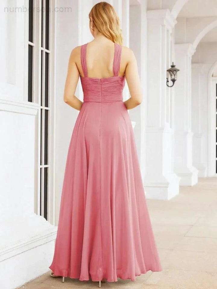 Numbersea Crisscross Halter Bridesmaid Dresses for Party Wedding Evening Prom Maxi Ball Gowns 28053 by numbersea