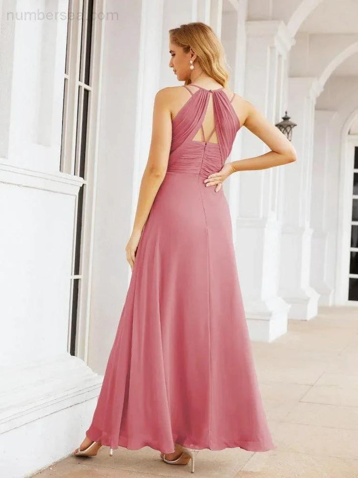 Numbersea Double Spaghetti Straps Bridesmaid Dresses for Women Long Formal Party Dress Side Split 28051 by numbersea