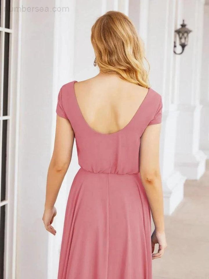 Numbersea V-Neck Bridesmaid Dresses Long Cap Sleeves Prom Evening Formal Gowns 28071 by numbersea