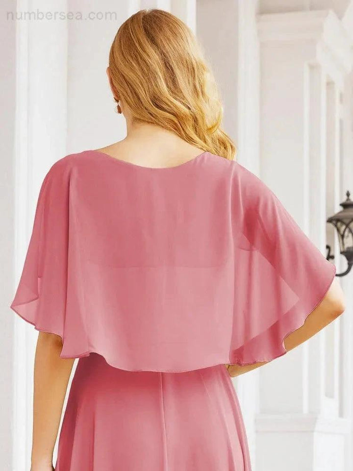 Numbersea Bridesmaid Dresses for Wedding Formal Evening Party Prom Gown with Cape 28050 by numbersea