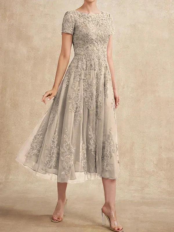 A-line Scoop Tea-Length Tulle Lace Mother of the Bride Dress by Dreamylily