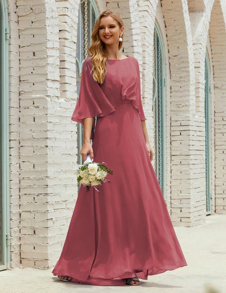 Sunnderly Bridesmaid Dress Women Long Sleeve V-Neck Chiffon Formal Wedding Party Dress SY28018 by numbersea