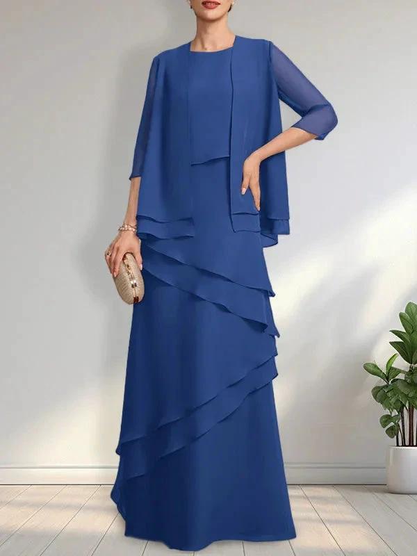 Sheath Scoop Floor-Length Chiffon Mother of the Bride Dress by Dreamylily