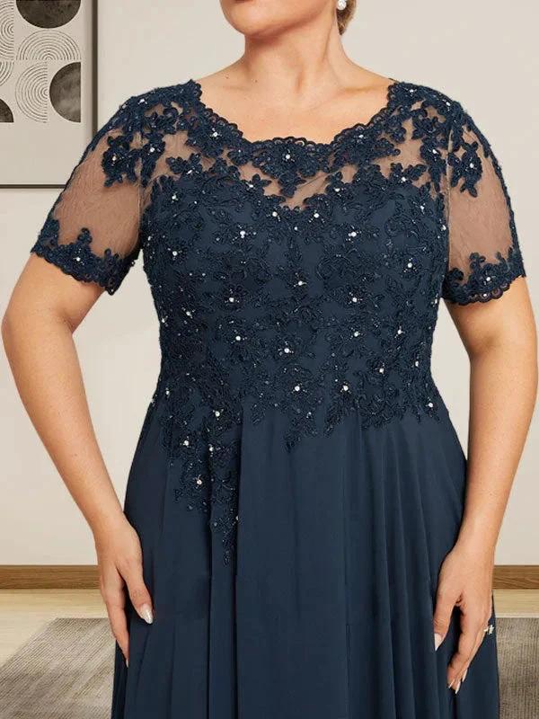 A-line Scoop Illusion Floor-Length Chiffon Lace Mother of the Bride Dress With Sequins Beading by Dreamylily