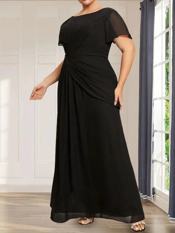 A-line Scoop Ankle-Length Chiffon Mother of the Bride Dress With Beading Pleated by Dreamylily