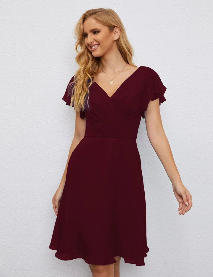 Numbersea U Back Homecoming Dress Formal Prom Dress Knee Length Short Sleeves Cocktail Party Dress 28077 by numbersea