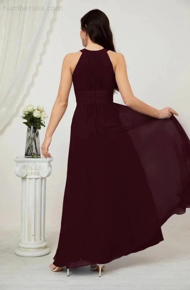 Numbersea Formal Party Gown Dress Chiffon Halter Long Sleeveless Bridesmaid Dresses 2802 by numbersea