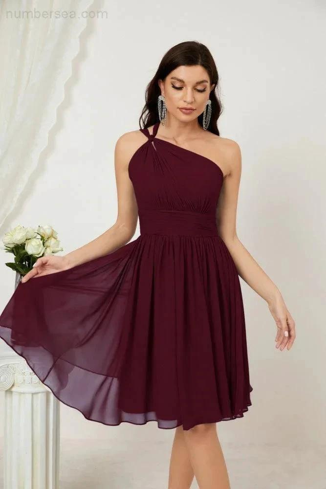 Numbersea Women Chiffon Short One Shoulder Bridesmaid Dress Formal Dresses for Party Homecoming 2804 by numbersea