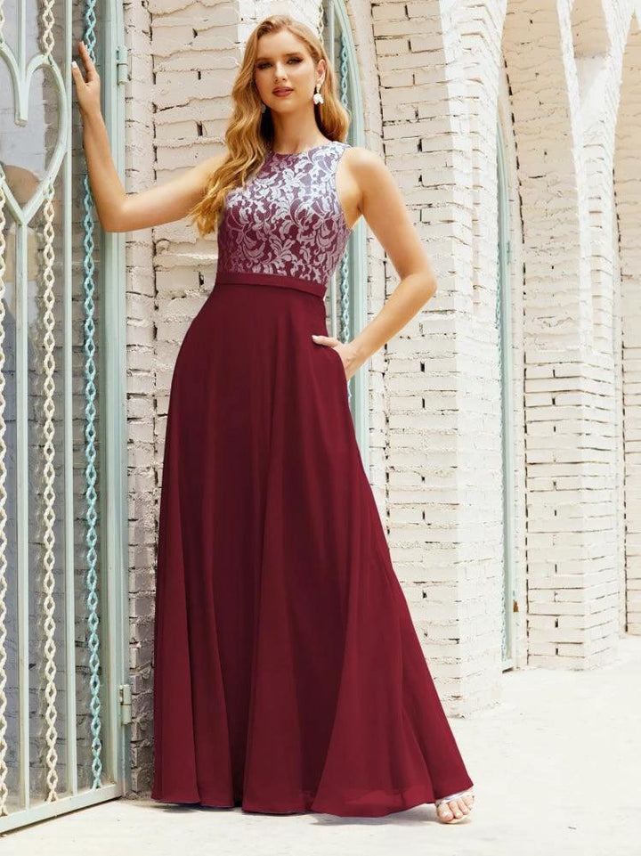 Lace Bridesmaid Dress Floor Length Evening Gowns with Pockets 28017 by numbersea