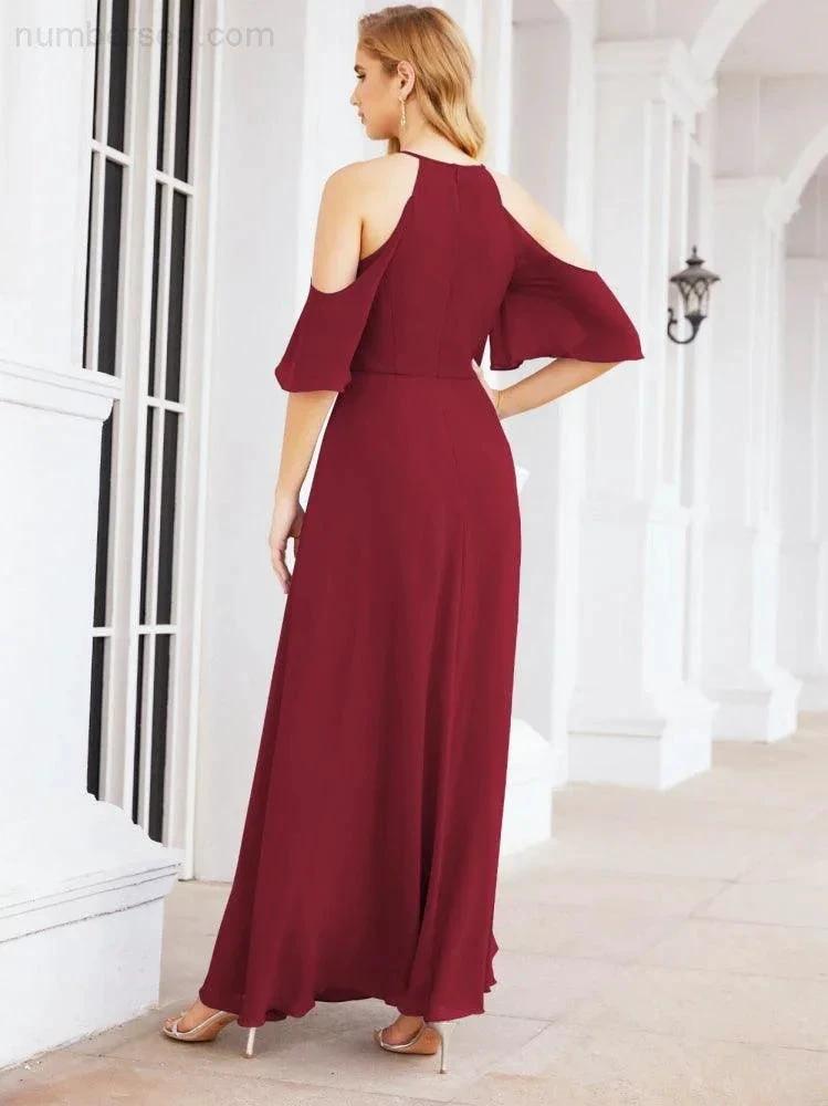 Numbersea Cold Shoulder Bridesmaid Dresses A-Line Long Formal Evening Gowns 28074 by numbersea