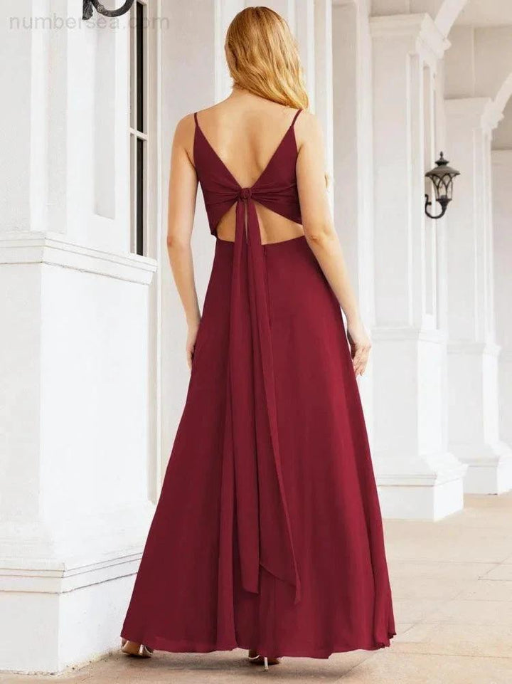 Numbersea Spaghetti Strap Bridesmaid Dresses V Neck Butterfly Back Fromal Evening Party Prom Gown 28036 by numbersea