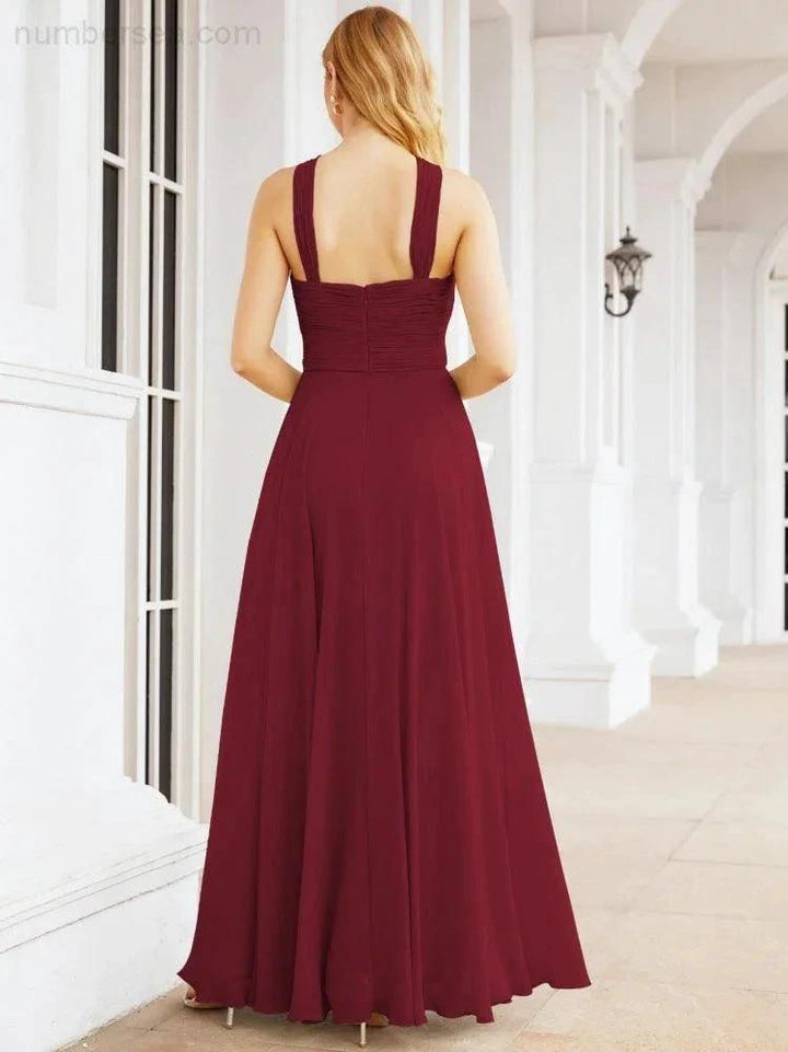 Numbersea Crisscross Halter Bridesmaid Dresses for Party Wedding Evening Prom Maxi Ball Gowns 28053 by numbersea