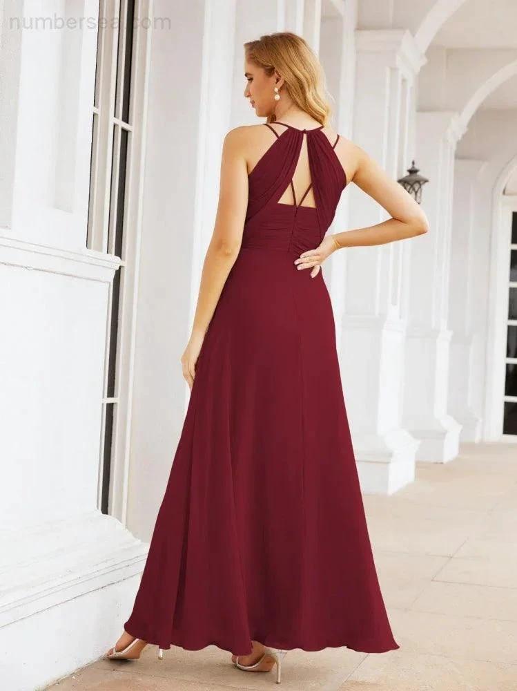 Numbersea Double Spaghetti Straps Bridesmaid Dresses for Women Long Formal Party Dress Side Split 28051 by numbersea