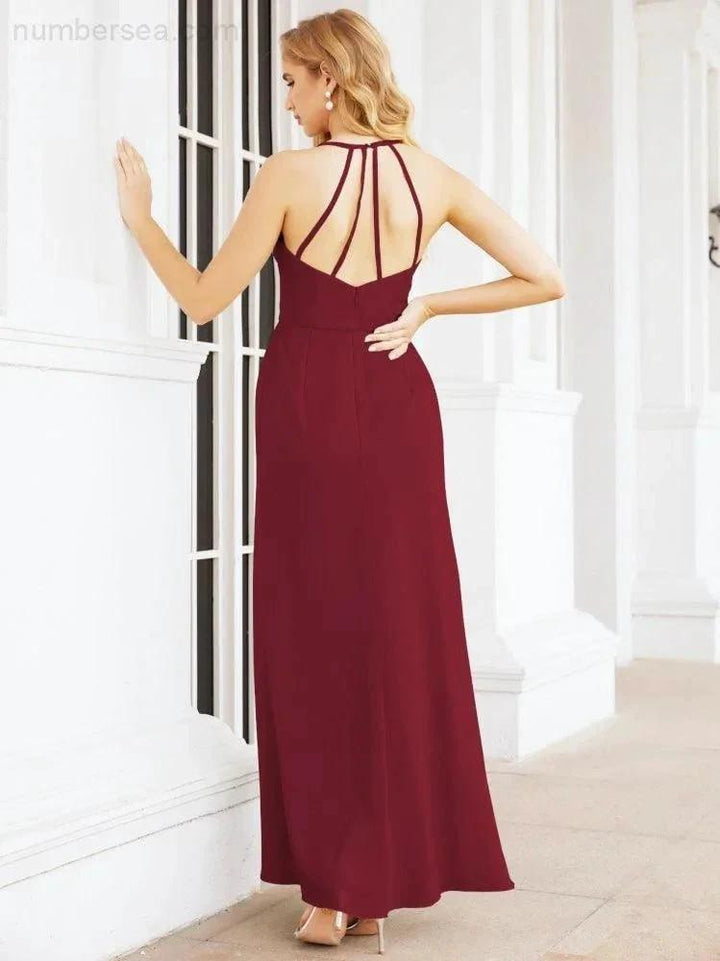 Numbersea Spaghetti Strap Bridesmaid Dresses V-Neck Long A-Line Formal Prom Gowns 28063 by numbersea