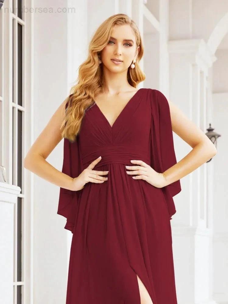 Numbersea Bridesmaid Dresses with Split for Wedding Party Flutter Sleeves 28045 by numbersea