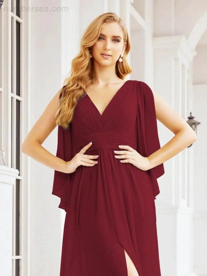Numbersea Bridesmaid Dresses with Split for Wedding Party Flutter Sleeves 28045 by numbersea