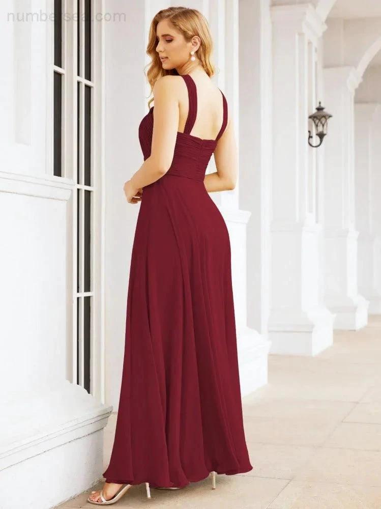 Numbersea Crisscross Halter Bridesmaid Dresses for Party Wedding Evening Prom Maxi Ball Gowns 28053 by numbersea