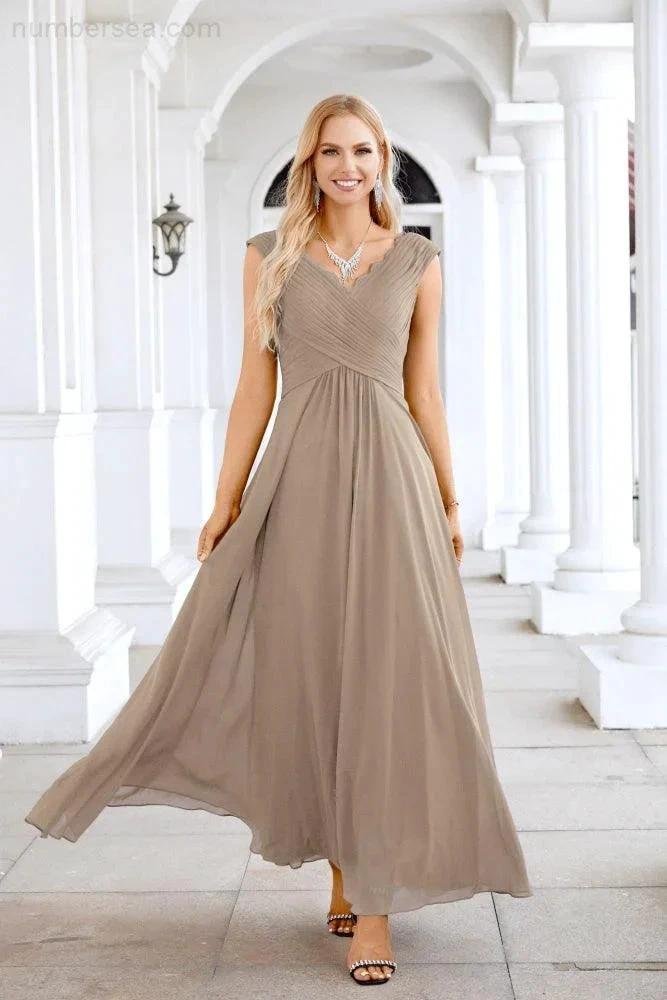 Ladies Chiffon V Neck Sleeveless Floor Length Bridesmaid Evening Dress Wedding Party Evening Dress 28126 by numbersea