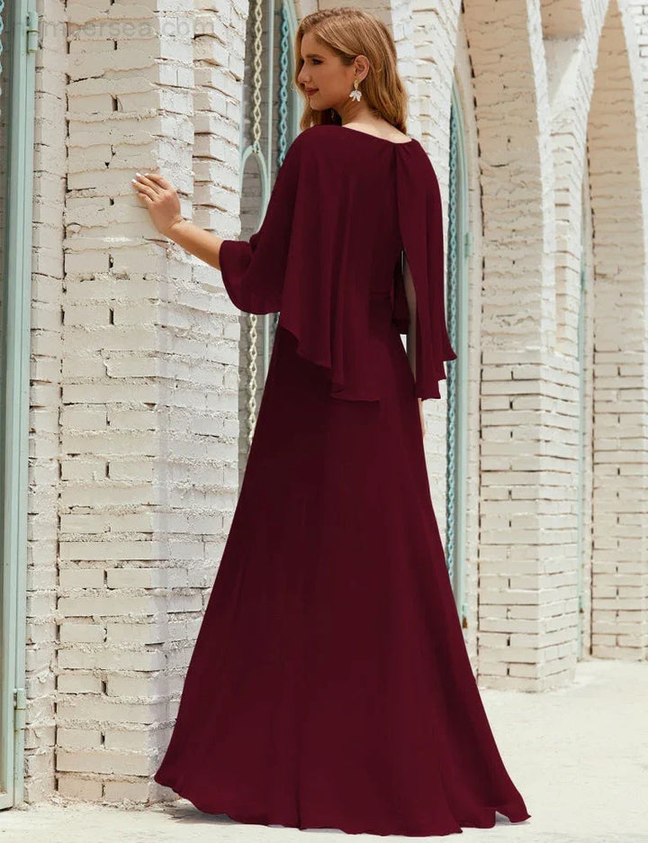 Sunnderly Bridesmaid Dress Women Long Sleeve V-Neck Chiffon Formal Wedding Party Dress SY28018 by numbersea