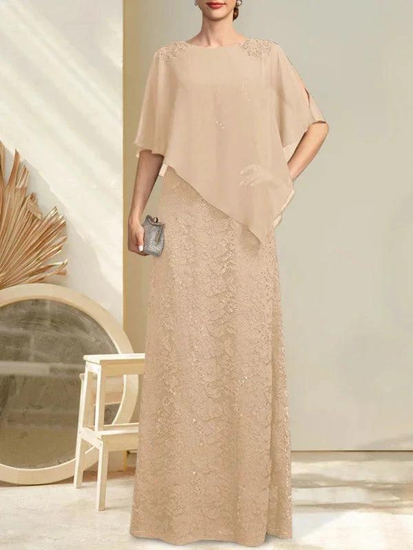 Sheath/Column Scoop Floor-Length Chiffon Lace Mother of the Bride Dress With Sequins Beading by Dreamylily