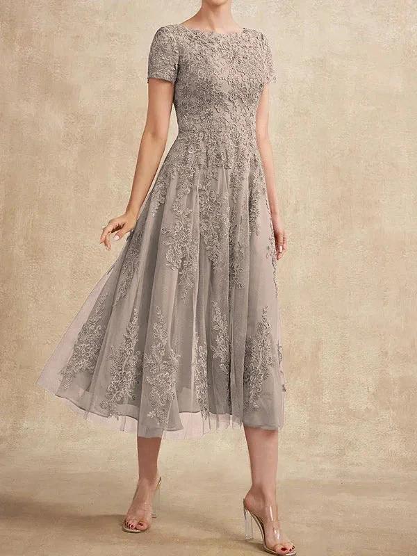 A-line Scoop Tea-Length Tulle Lace Mother of the Bride Dress by Dreamylily