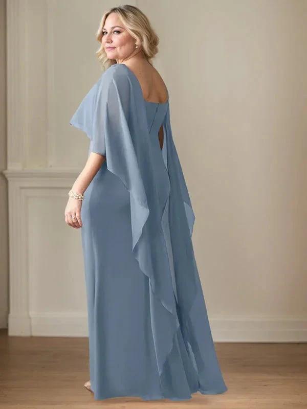 Sheath Scoop Floor-Length Chiffon Mother of the Bride Dress With Cascading Ruffles by Dreamylily