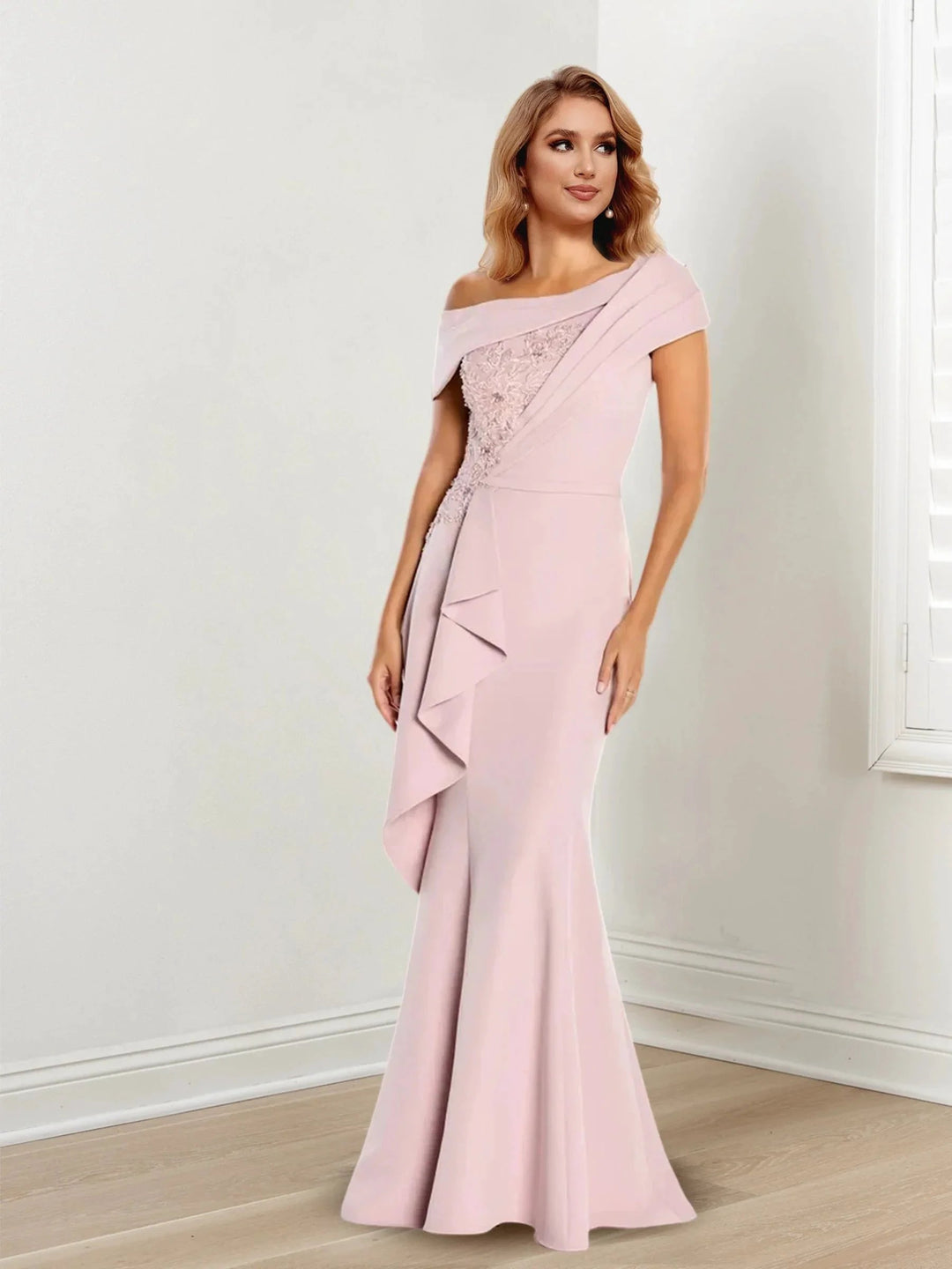 Trumpet/Mermaid One-Shoulder Long Sleeves Mother of the Bride Dresses With Lace by Dreamylily
