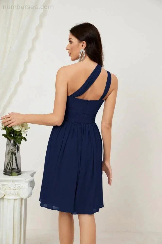 Numbersea Women Chiffon Short One Shoulder Bridesmaid Dress Formal Dresses for Party Homecoming 2804 by numbersea