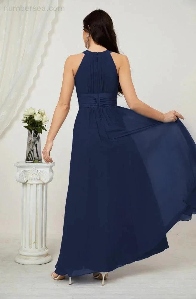 Numbersea Formal Party Gown Dress Chiffon Halter Long Sleeveless Bridesmaid Dresses 2802 by numbersea