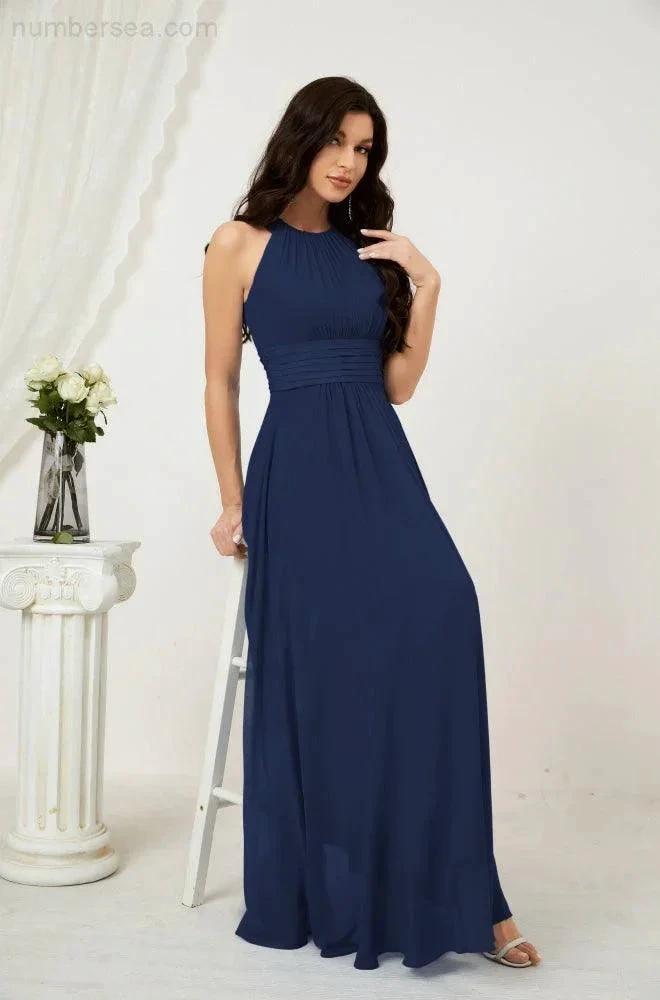 Numbersea Formal Party Gown Dress Chiffon Halter Long Sleeveless Bridesmaid Dresses 2802 by numbersea
