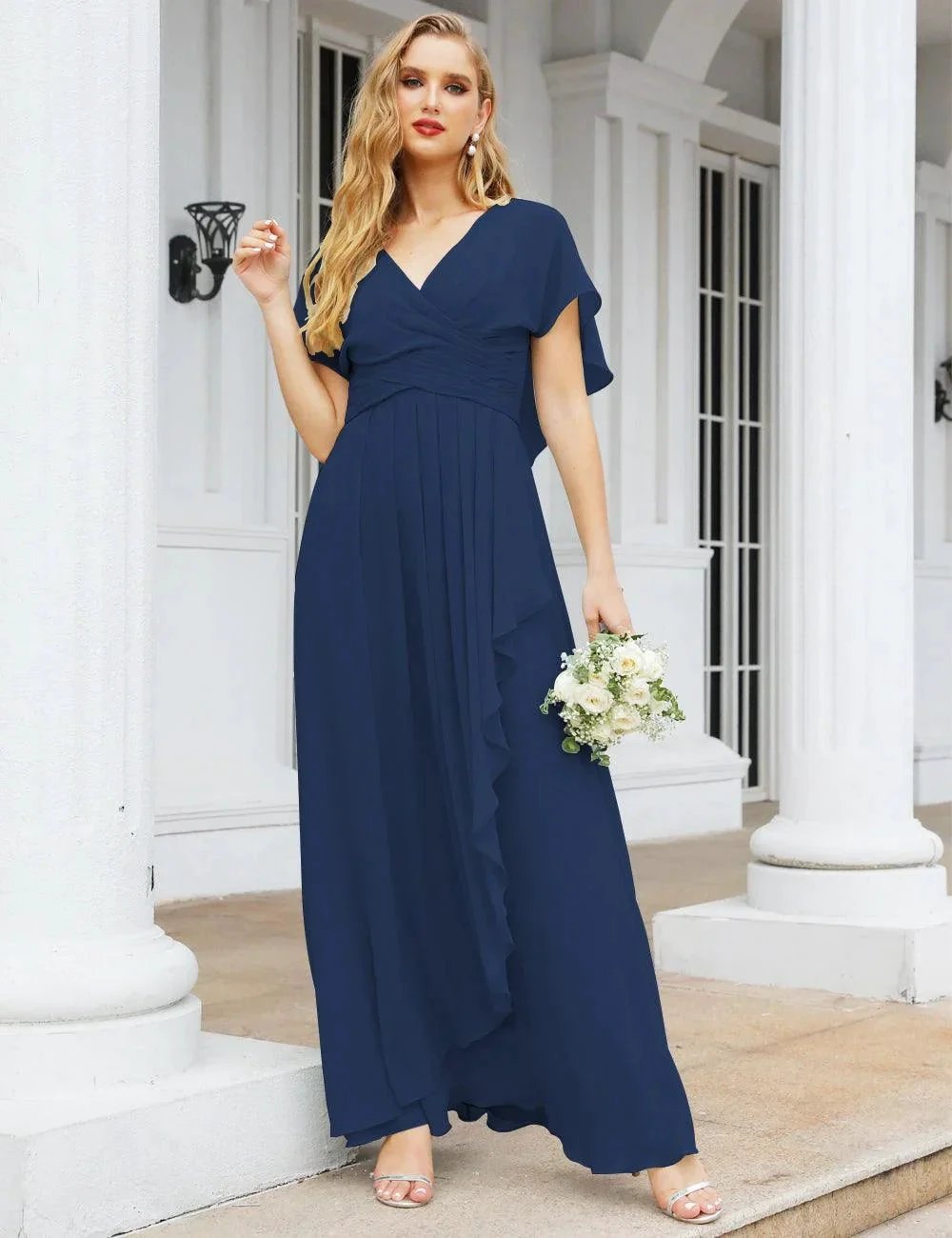 Numbersea Chiffon Bridesmaid Dresses Long Formal Evening Prom Mother of The Bride Dress with Flutter Sleeve SEA28040 by numbersea