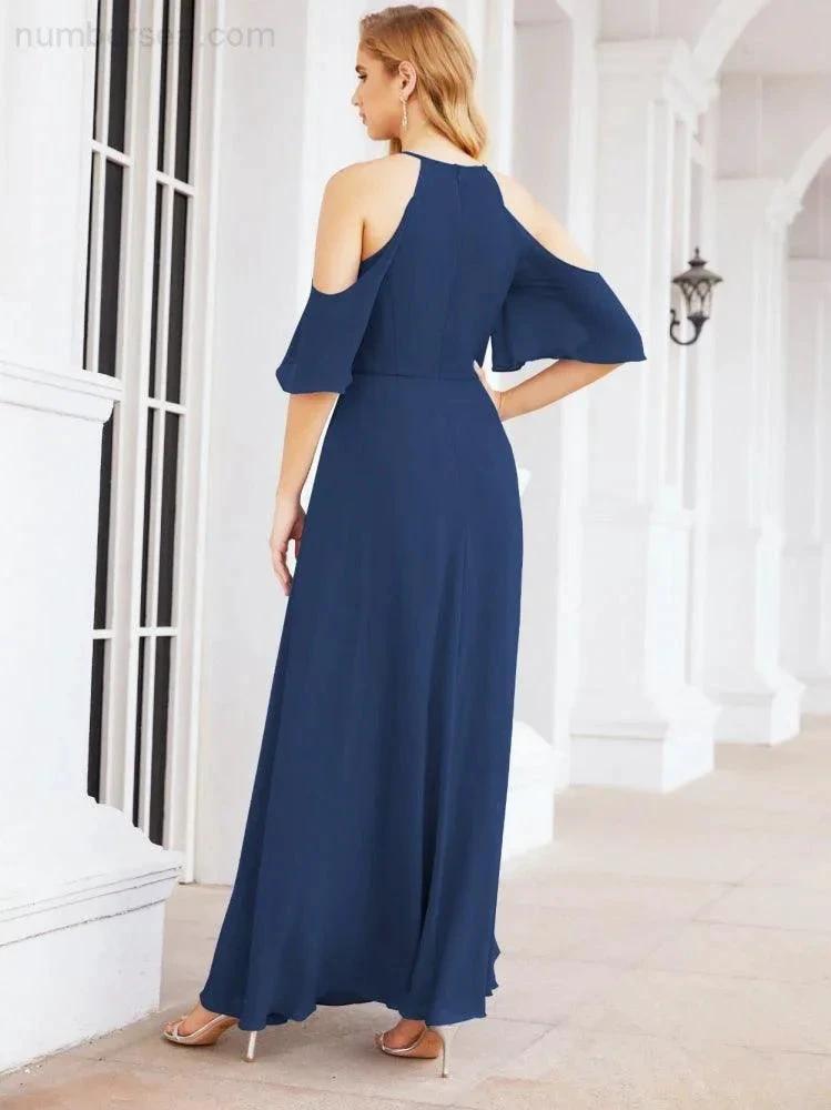 Numbersea Cold Shoulder Bridesmaid Dresses A-Line Long Formal Evening Gowns 28074 by numbersea
