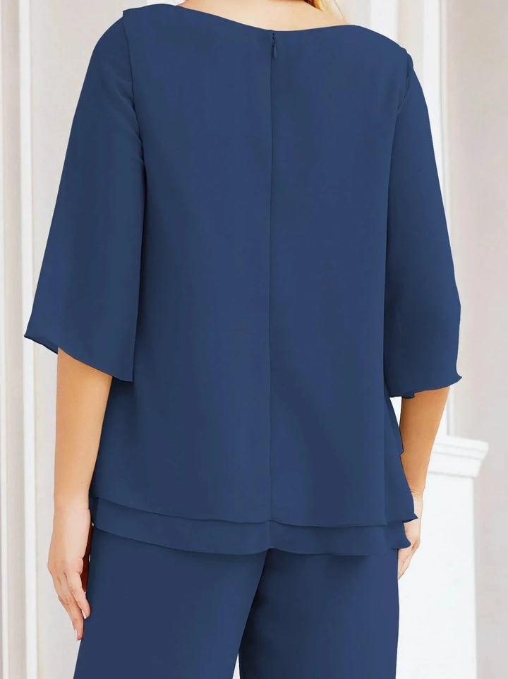 Sunnderly Elegant 2 Piece Mother of The Bride Dress Plus Size Pant Suits Ruffle Layers Sliver Housecoat SY28064 by numbersea
