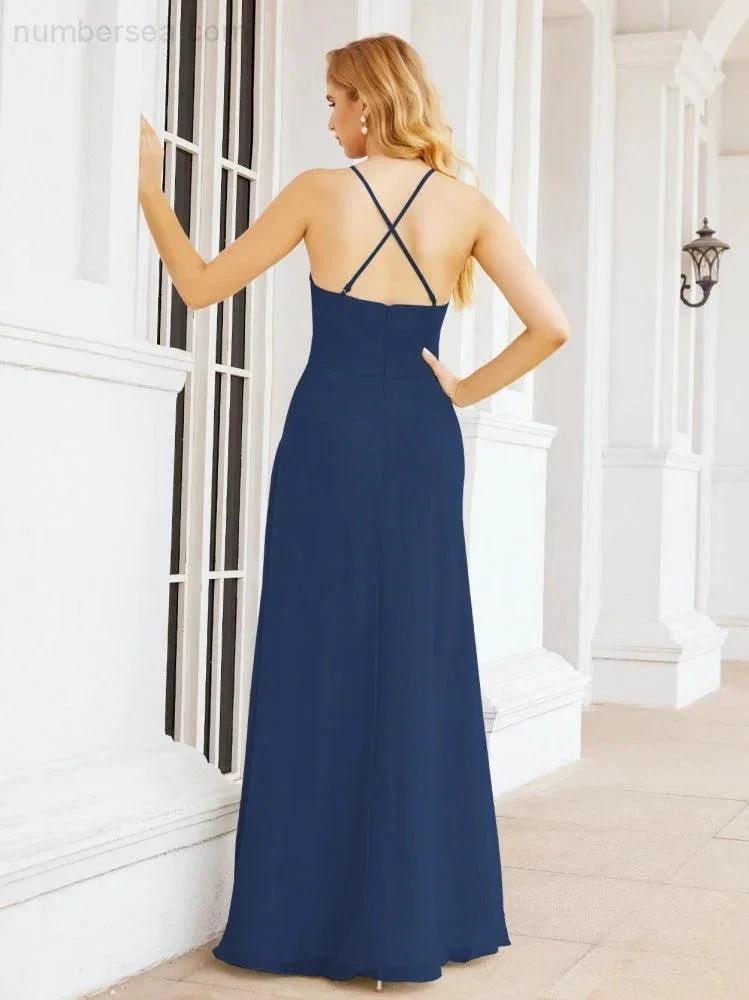 Numbersea Halter Bridesmaid Dresses with Pockets Sleeveless Formal Evening Party Prom Gowns 28055 by numbersea