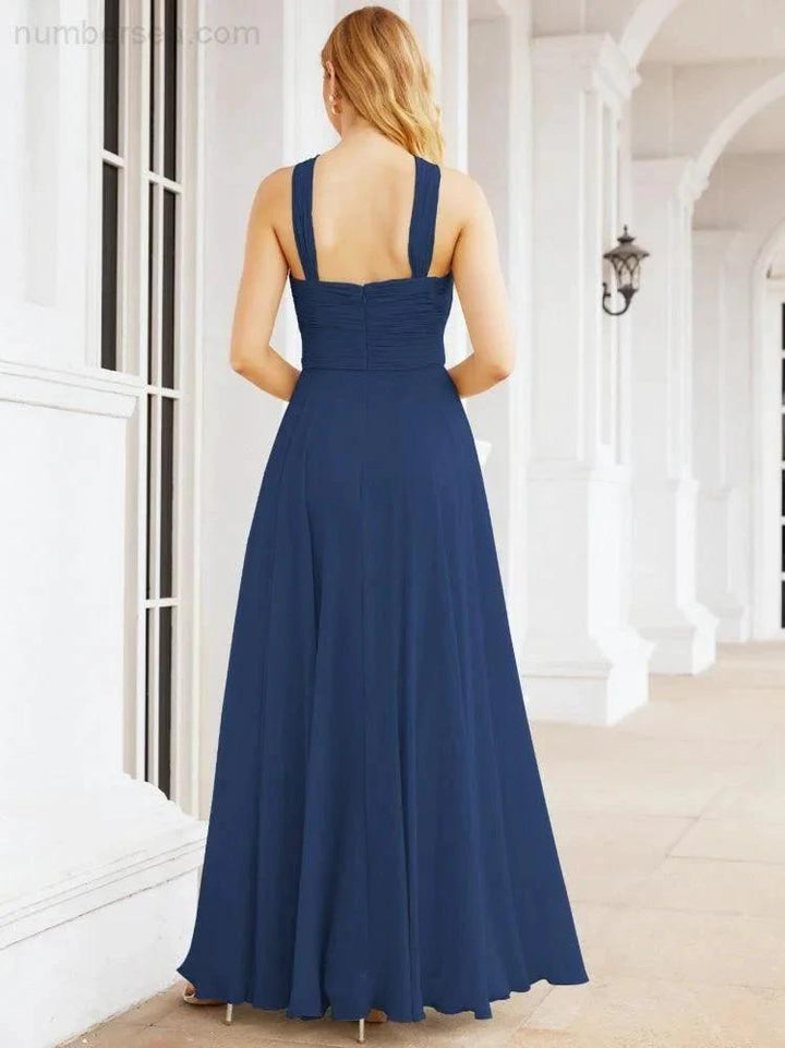 Numbersea Crisscross Halter Bridesmaid Dresses for Party Wedding Evening Prom Maxi Ball Gowns 28053 by numbersea