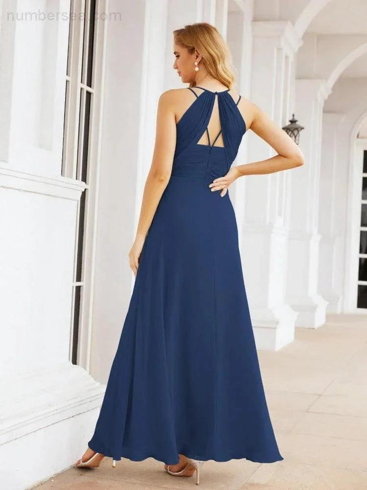 Numbersea Double Spaghetti Straps Bridesmaid Dresses for Women Long Formal Party Dress Side Split 28051 by numbersea